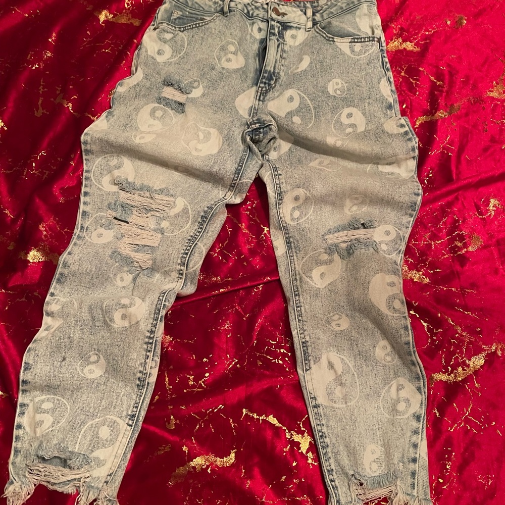 High Rise Distressed Yin Yang Jeans